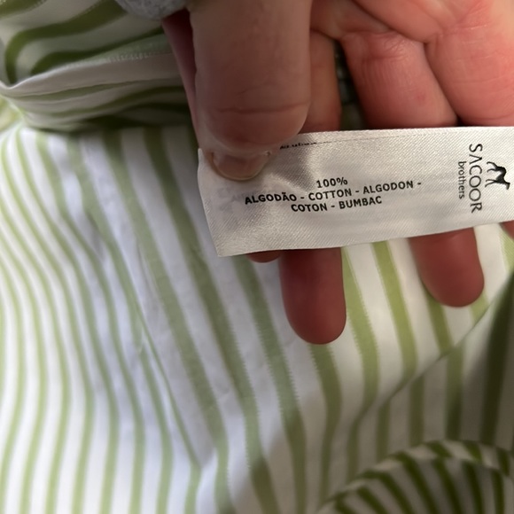 SACOOR BROTHERS Green White Stripes Button Down Shirt- Long Sleeve Small - Picture 6 of 6